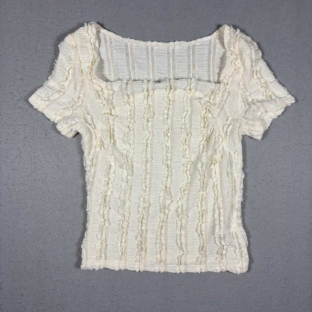 Women's Ivory Stretch Lace Ruffle Boho Fairy Cottagecore Size M